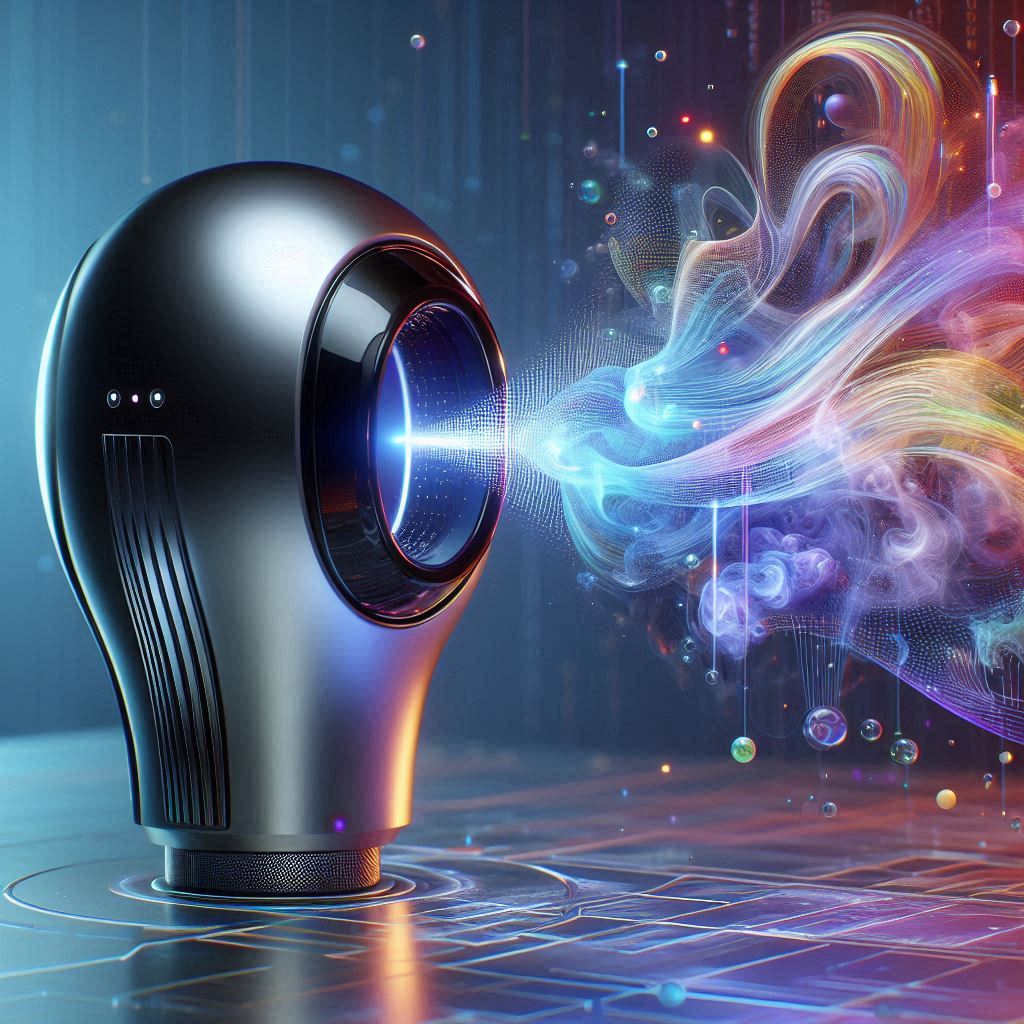 A digital olfaction sensor analyzing scent molecules and converting them into data.