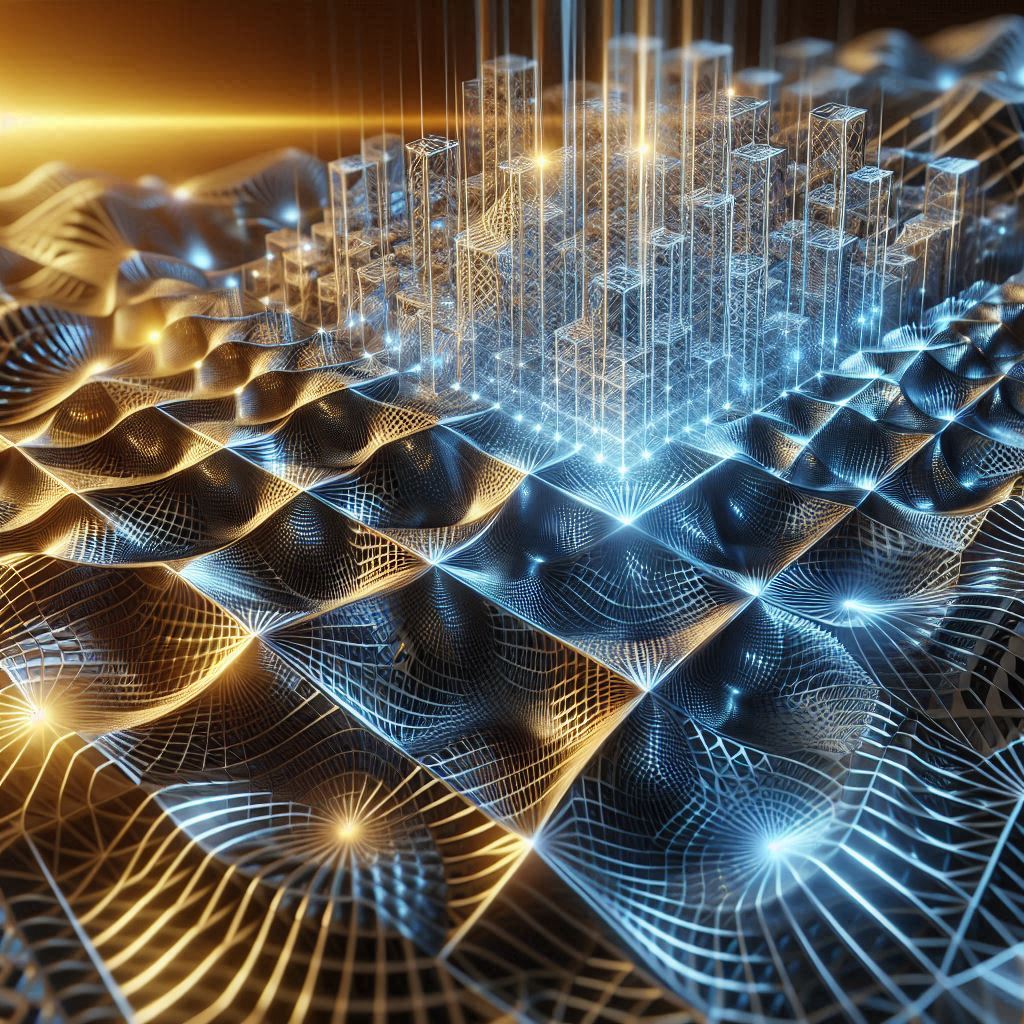 3D rendering of Metamaterials lattice structure bending light waves.