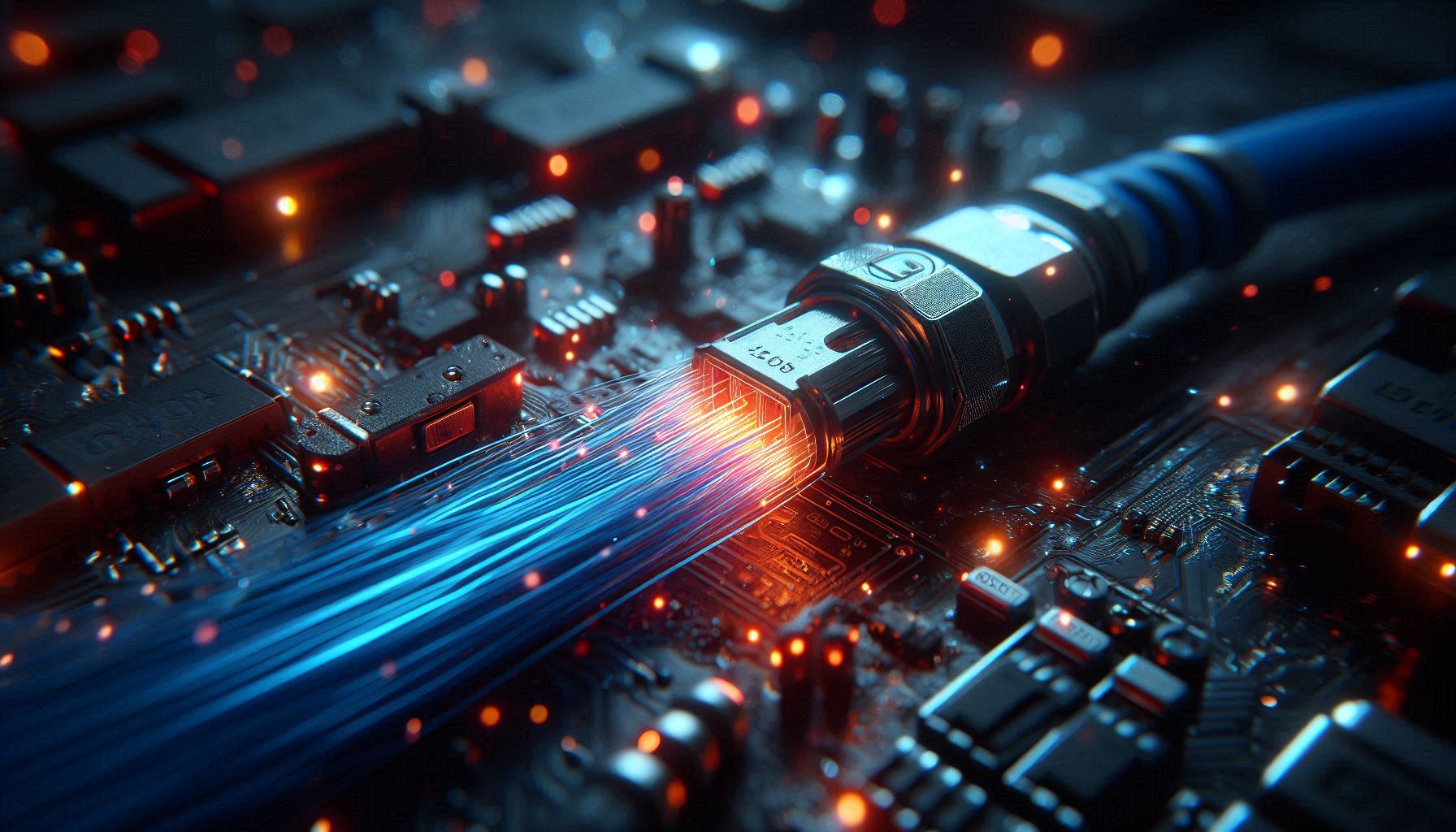 Fiber optic cable and incompatible silicon port illustrating a tensor data type mismatch error in a local AI environment.