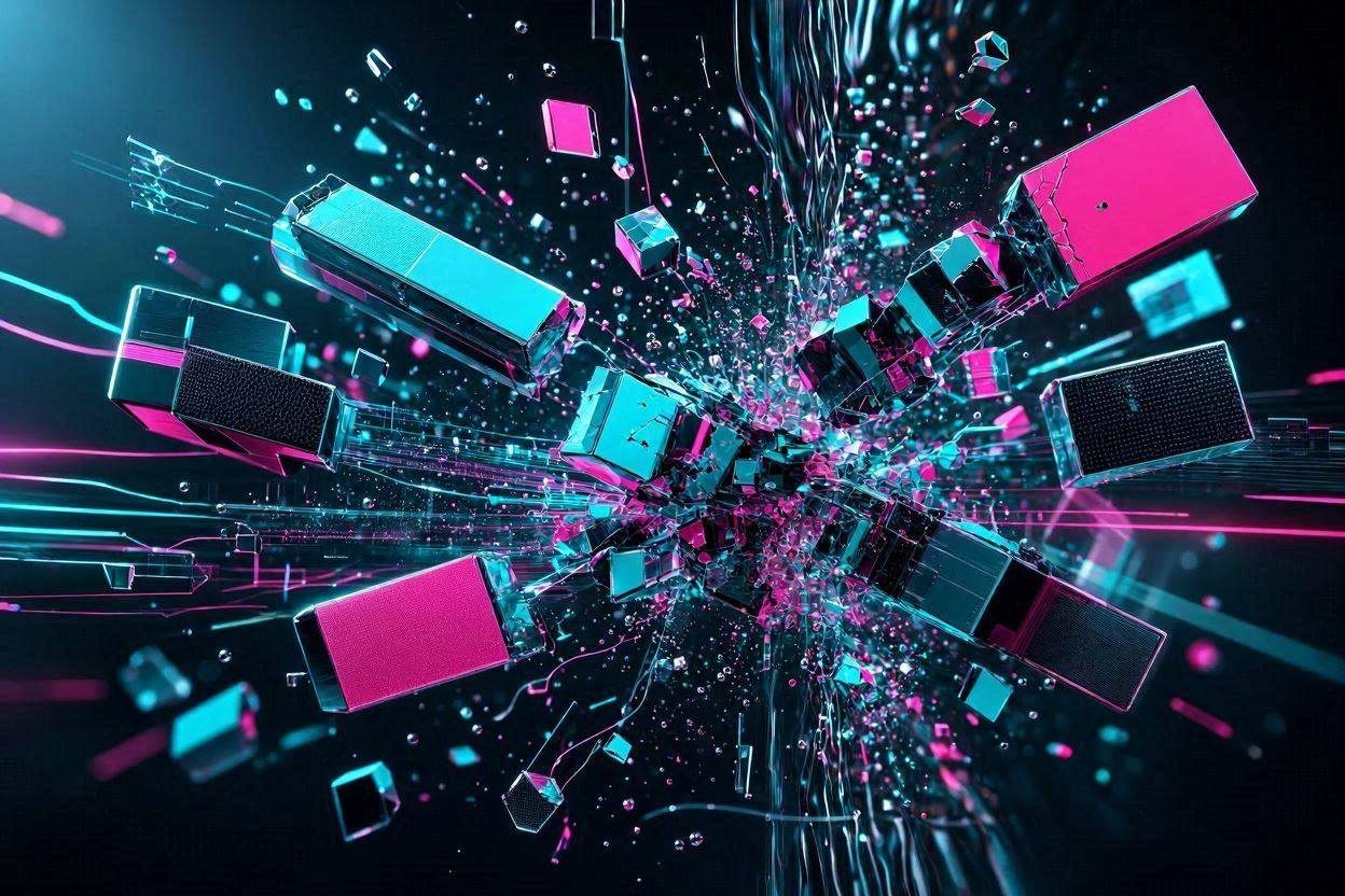 Mismatched digital blocks clashing and shattering, representing a tensor expansion size error in a local LLM environment.